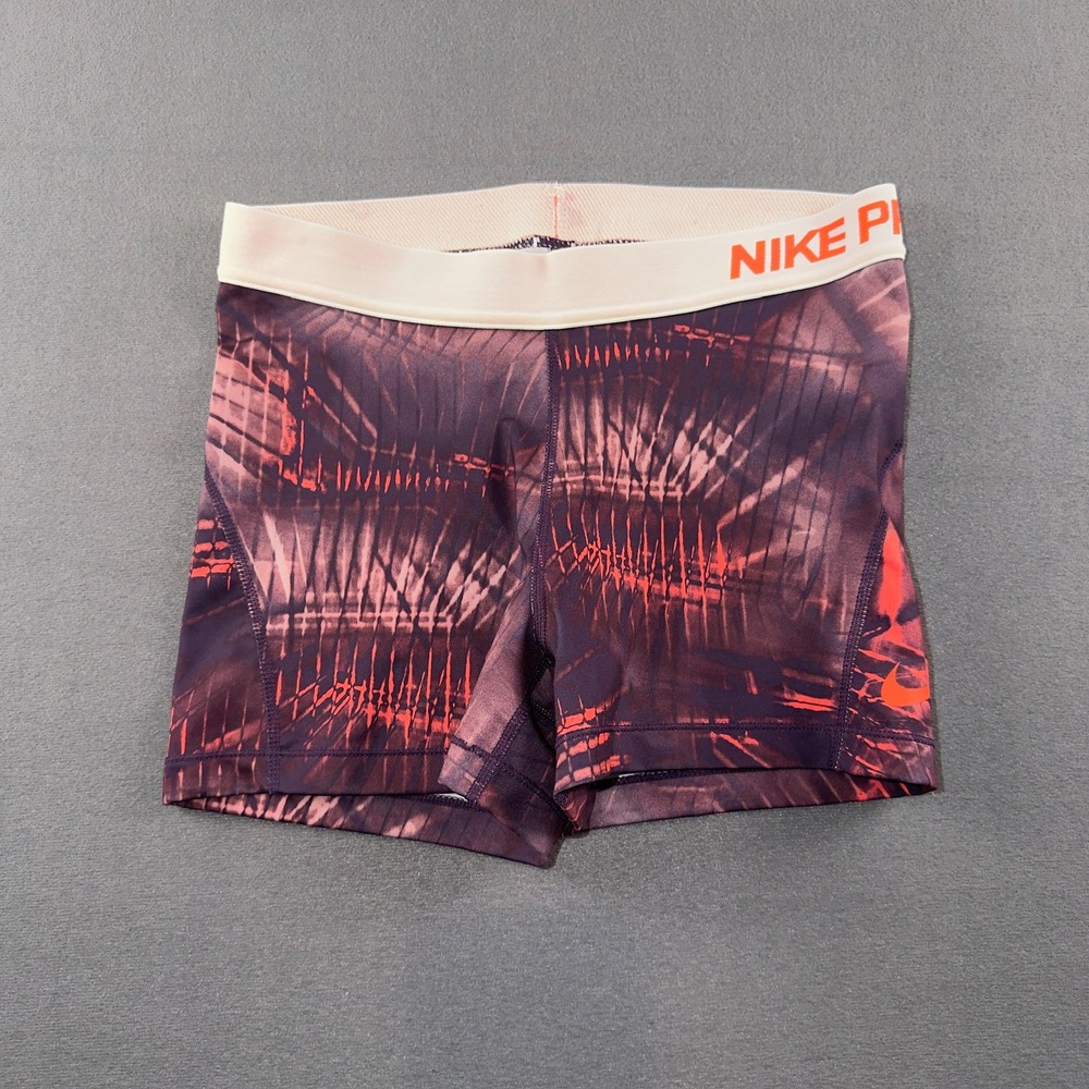 Nike Pro Dri-FIT Womens Purple Orange Abstract Compression Shorts 835622-524